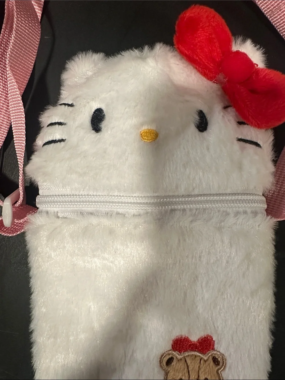 Hello Kitty Style White Plush Crossbody Bag for Kids with Pink Strap
